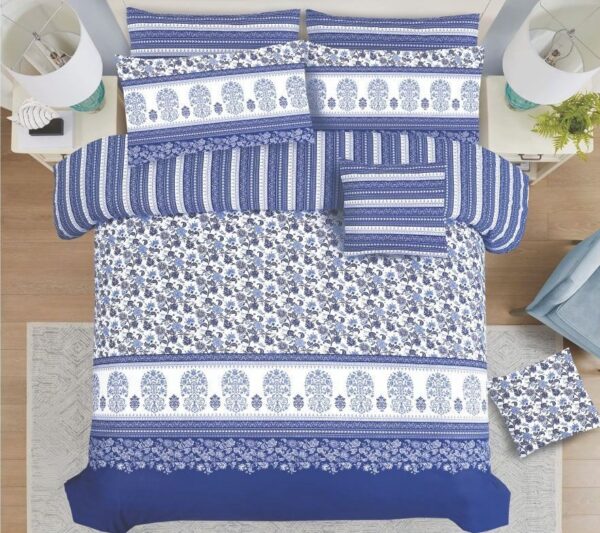 KSA-03:Royal Blue Floral King Size Bed Sheet Set