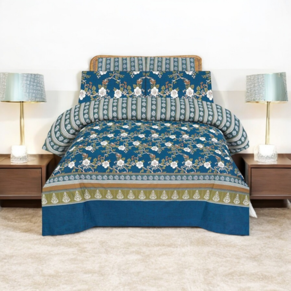 KSA-04:Teal Floral King Size Bed Sheet Set