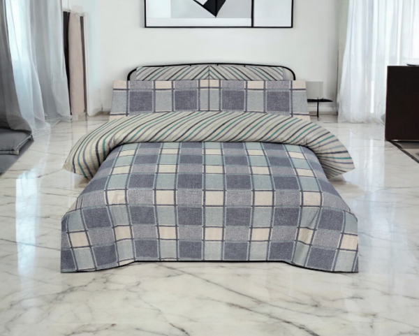 KSA-06: Grey Plaid King Size Bed Sheet Set