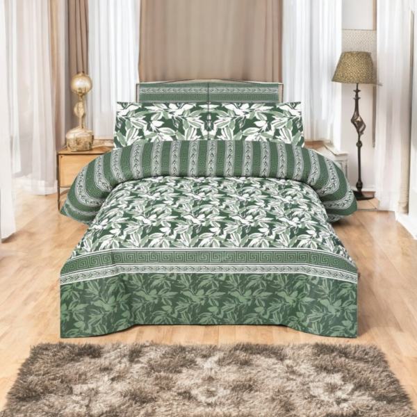 SSA-01:Green Floral Single Bed Sheet Set