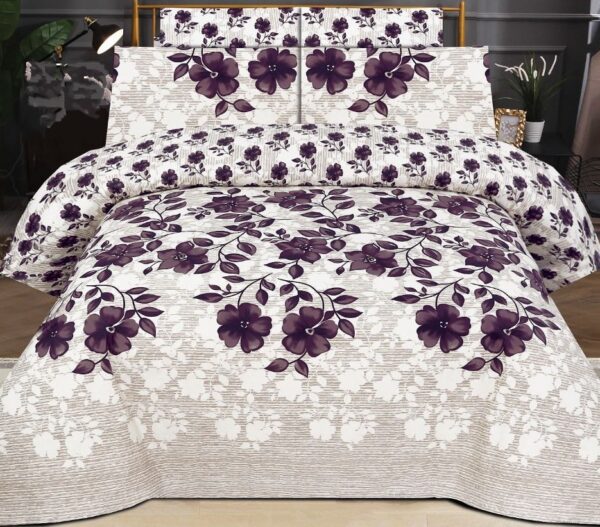 SSA-02:White and Purple Floral Single Bed Sheet Set